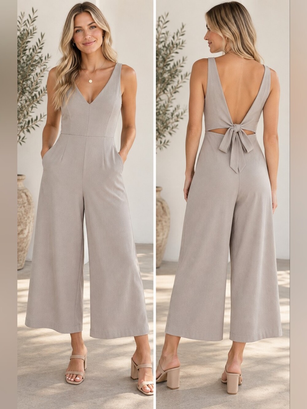 Wilfred Aritzia Ecoulement Jumpsuit V Neck Wide Leg Grey Minimalist Back Tie XS